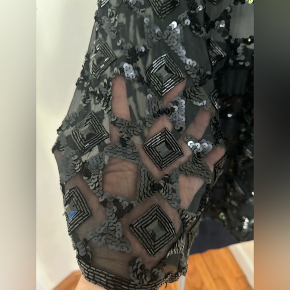 Adrienne Vittadini Beaded Black Vintage Long Sleeves Heavy Blouse 100% Silk Sz M - Picture 7 of 12